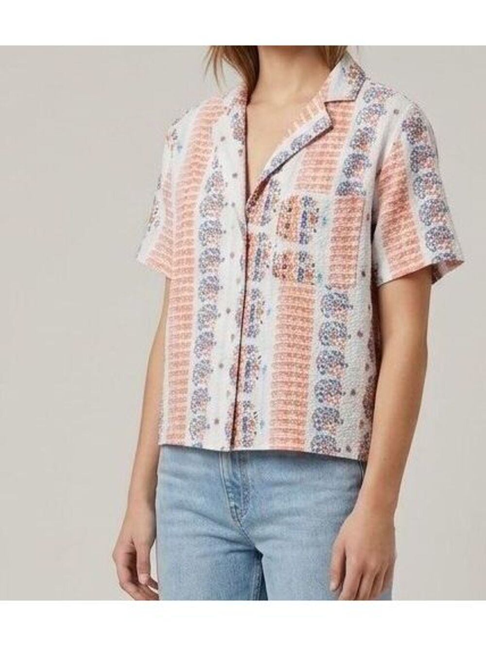 Urban Daizy Boho Revival Geometric Indie Relax Boxy Fit Camp Collar Blouse small